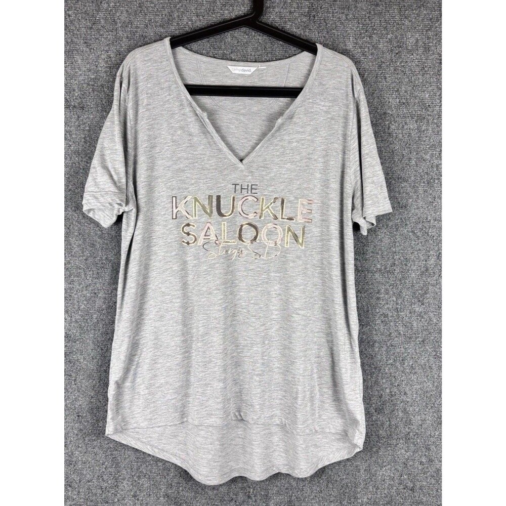 Camp David The Knuckle Saloon T-Shirt Womens XL Gray V-Neck Sturgis SD Biker
